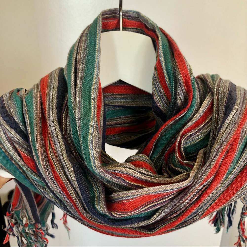 Striped boho tasseled scarf